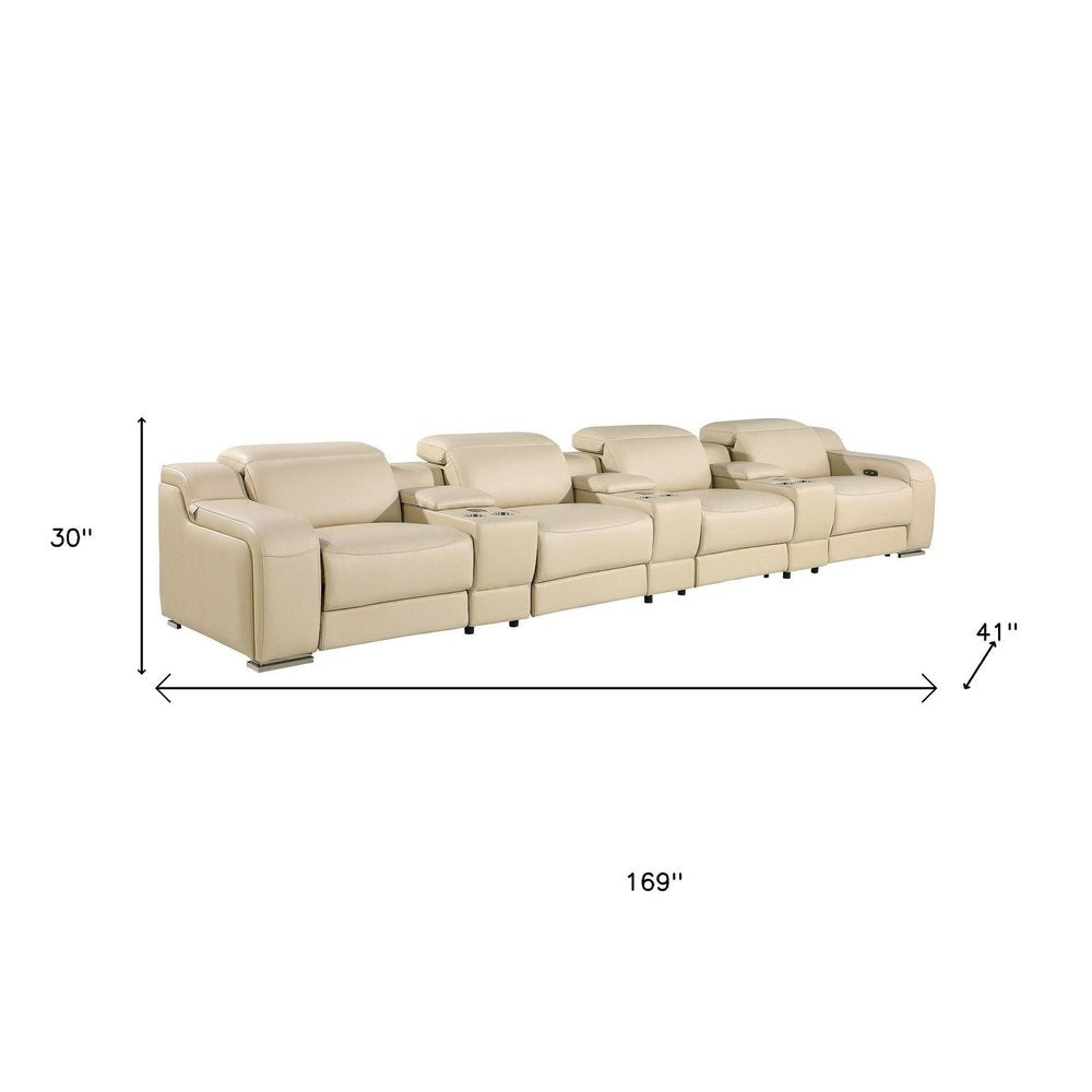 169" Italian Leather Power Reclining Sofa with USB Charging | Oversized Luxury Recliner