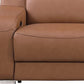 Detail of the 129" White Italian Leather Reclining USB Sofa showcasing the soft leather and reclining mechanism.