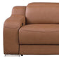 129" White Italian Leather Reclining USB Sofa close-up showing luxurious leather and armrest details.