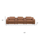 129" White Italian Leather Reclining USB Sofa dimensions showing width of 129", height of 30", and depth of 41".