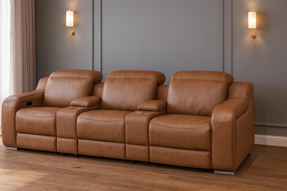 129" White Italian Leather Reclining USB Sofa with a luxurious design and USB connectivity for modern comfort.