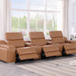 129" White Italian Leather Reclining USB Sofa in a modern living room with natural light.