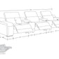 Dimensions of the 129" White Italian Leather Reclining USB Sofa with detailed measurements.