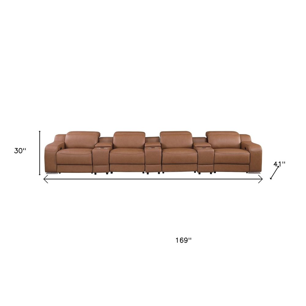 169" Italian Leather Power Reclining Sofa with USB Charging | Oversized Luxury Recliner