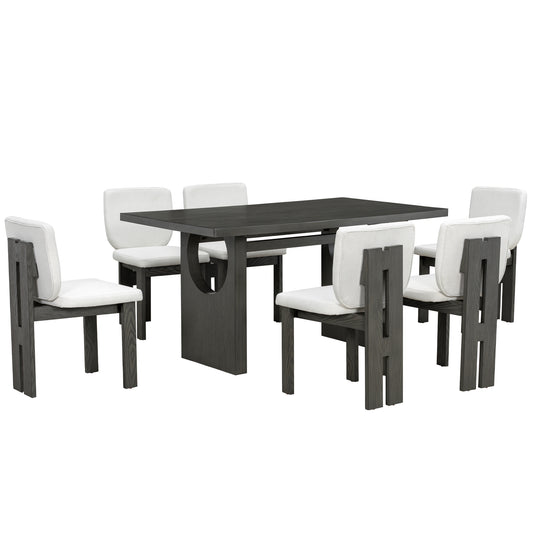 Ashby 7-Piece Dining Set – 59" Double-Pedestal Table & 6 Upholstered Chairs