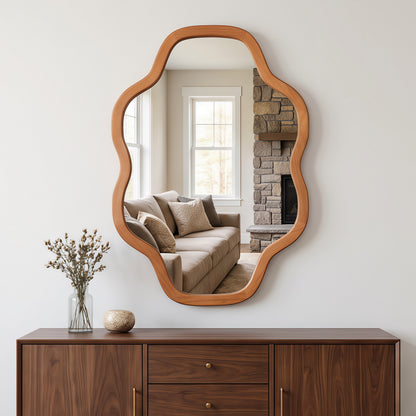 Yellowish Brown 20"x30" Cloud Shape Solid Wood Frame Decorative Mirror