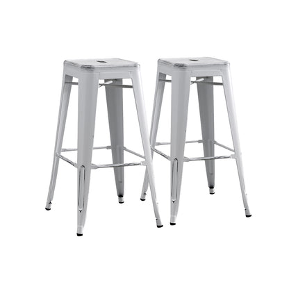Axton Distressed White Metal Bar Stool – 30" Backless Industrial Bar Stool (Set of 2)