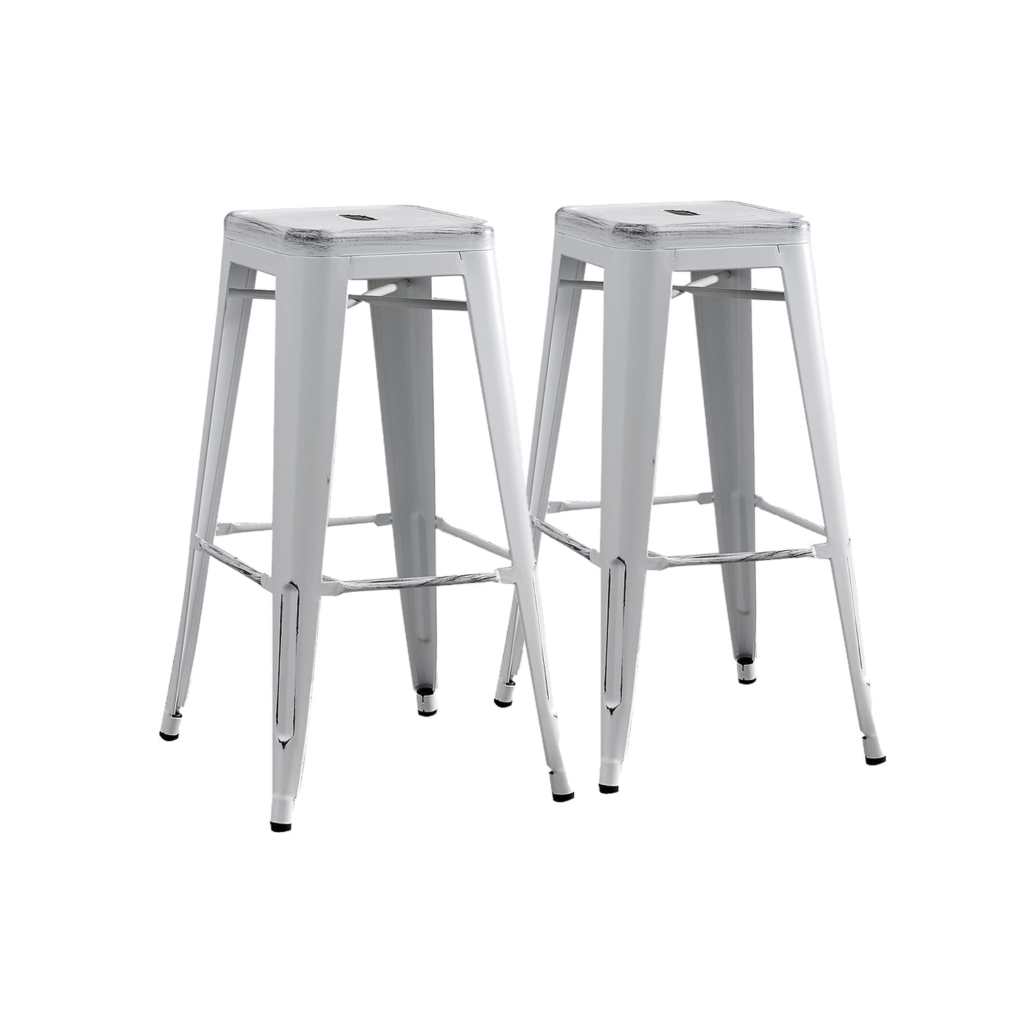 Axton Distressed White Metal Bar Stool – 30" Backless Industrial Bar Stool (Set of 2)