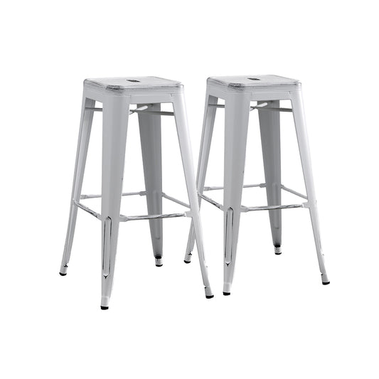 Axton Distressed White Metal Bar Stool – 30" Backless Industrial Bar Stool (Set of 2)