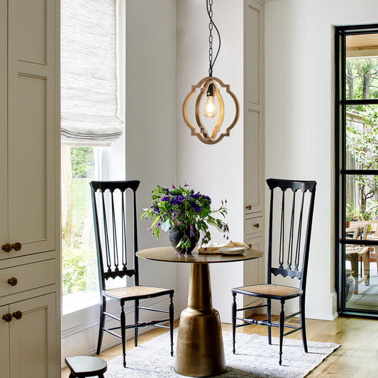 Crosby Black & Brown Wood and Iron Pendant Light – 11.8" Farmhouse Single-Light Pendant