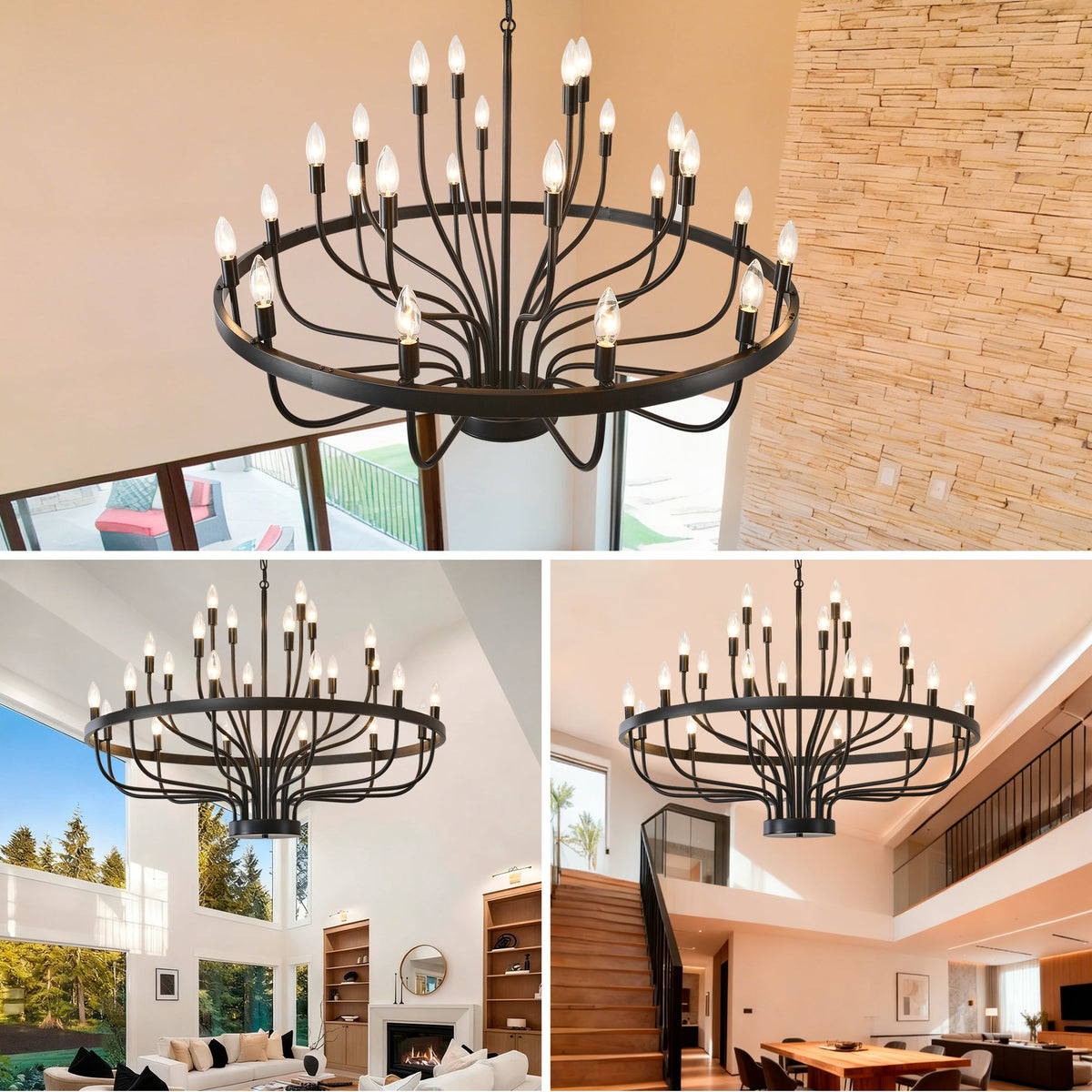 Daxton Black Iron 24-Light Chandelier 39.3 inch