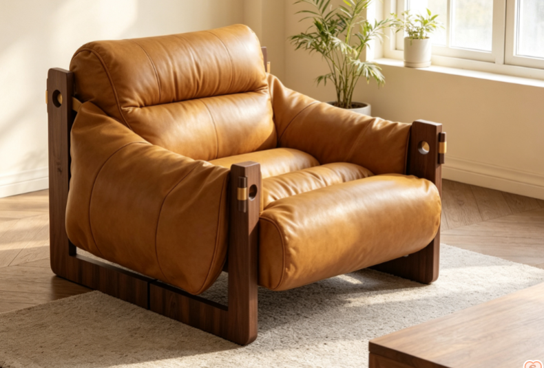 Caramel oil-waxed leather lounge chair
