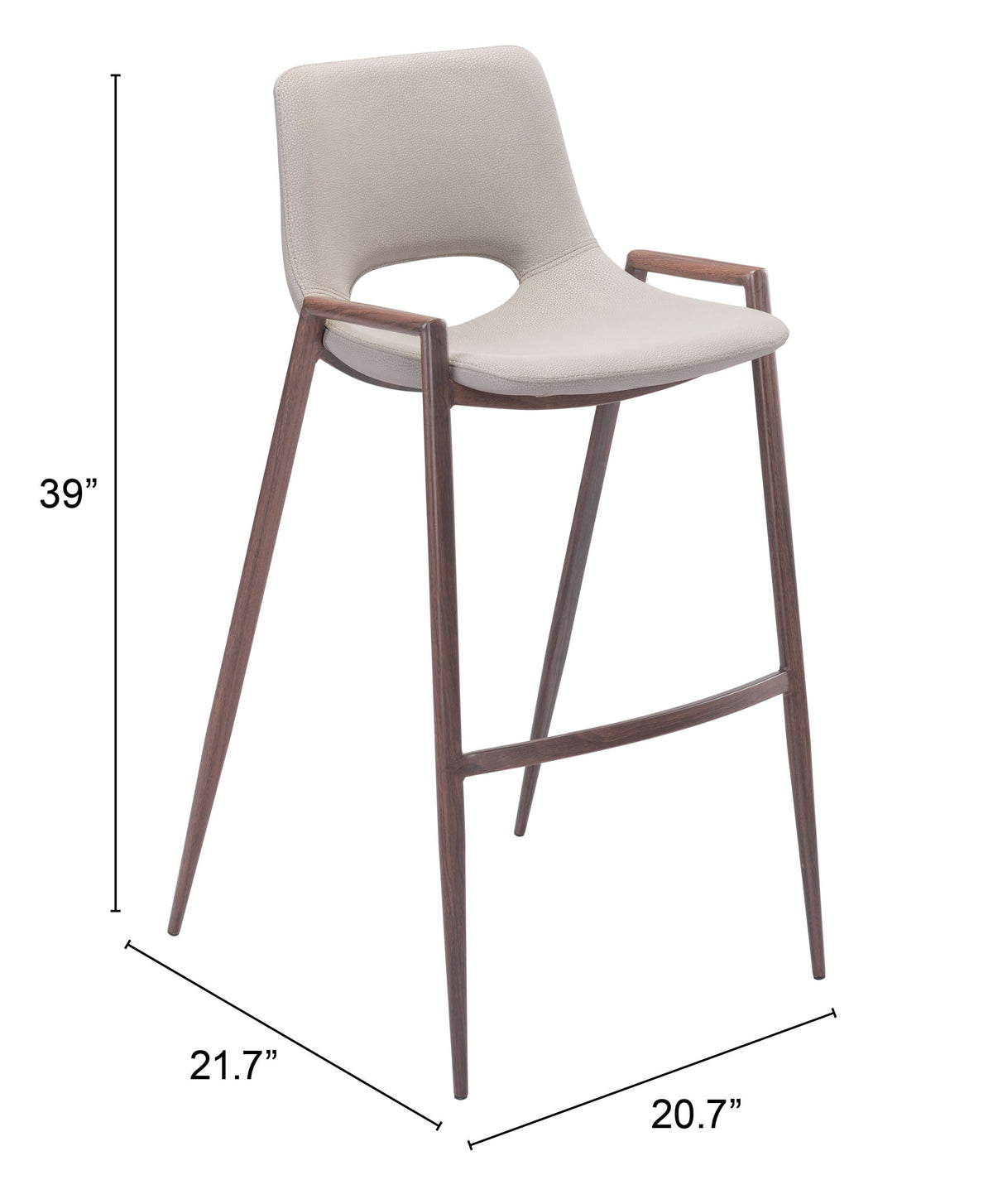 Desi Barstool (Set of 2) in Beige & Walnut