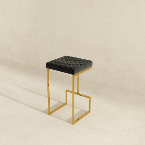 Joel Gold Velvet Bar Stool – Upholstered Backless Counter Stool with Metal Frame (Modern Glam Style) on a neutral background.