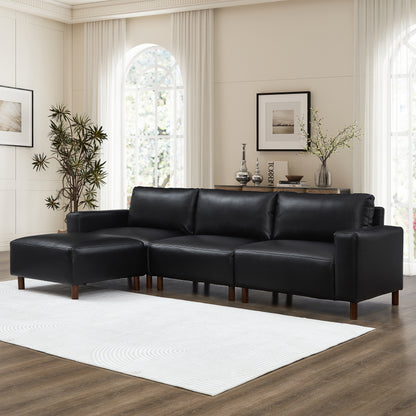 Nigel Black PU Leather Modular Sectional Sofa – 112" L-Shape Couch with Convertible Ottoman Chaise