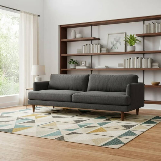 Rowen Charcoal Mid-Century Sofa – 90" Upholstered Sofa