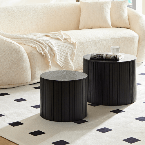Handcrafted MDF Round Accent Table Set (2-Piece) – in room setting