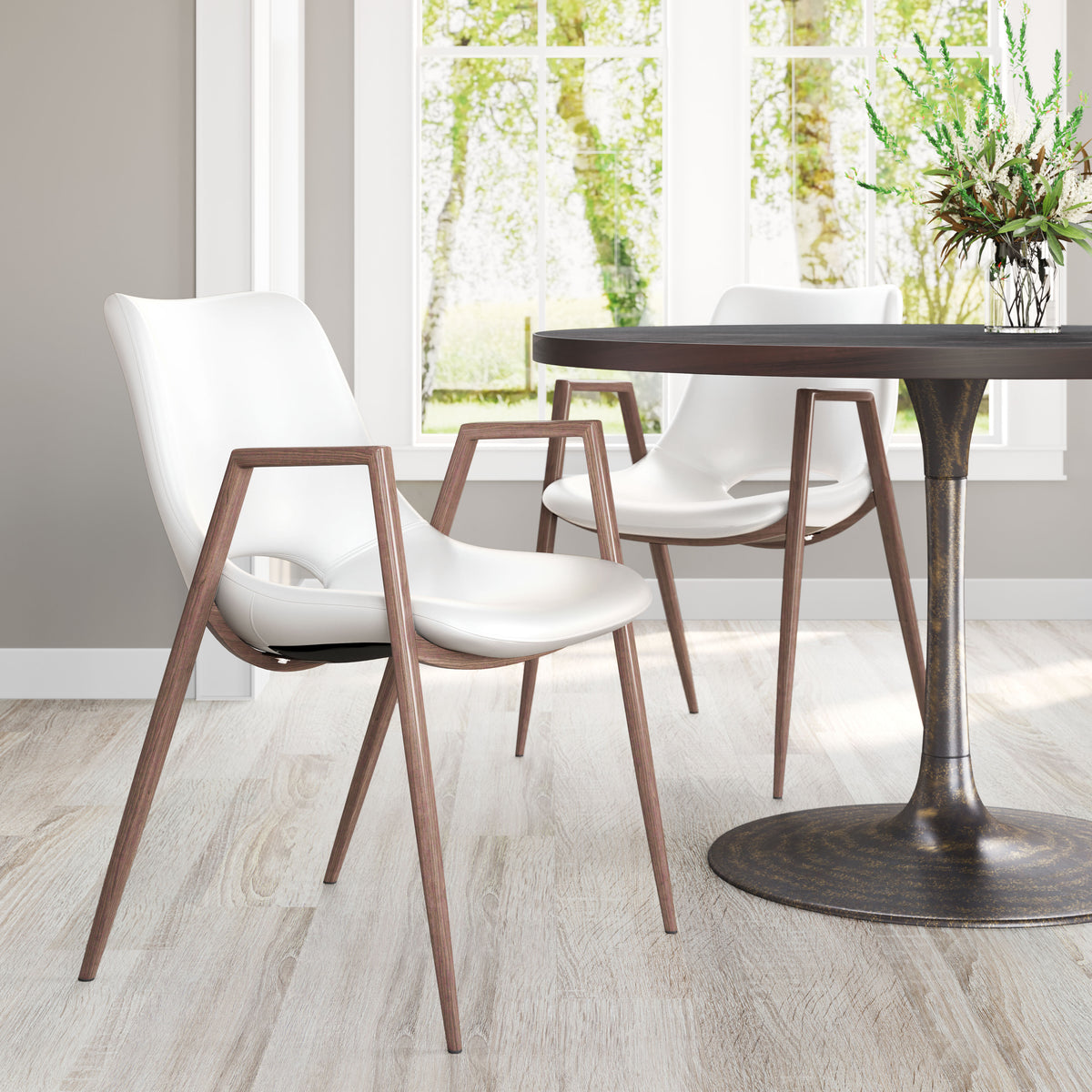 Desi Dining Chair (Set of 2) in White & Walnut