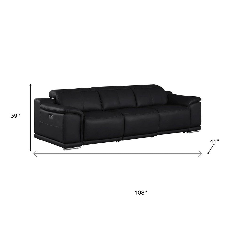 107" Top Grain Leather Power Reclining Sofa with USB Charging | Modern 3-Seat Recliner