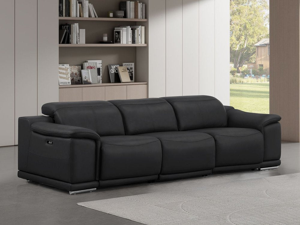 107" Top Grain Leather Power Reclining Sofa with USB Charging | Modern 3-Seat Recliner
