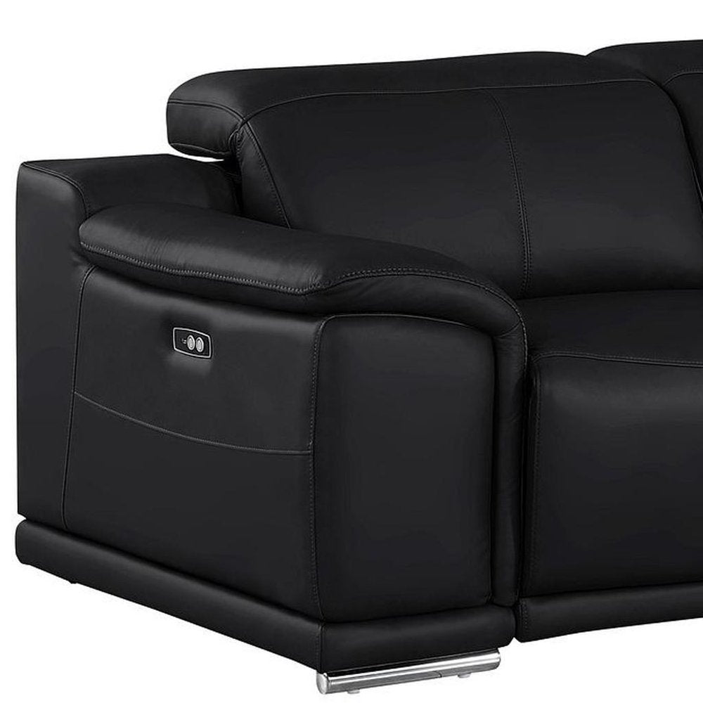 107" Top Grain Leather Power Reclining Sofa with USB Charging | Modern 3-Seat Recliner