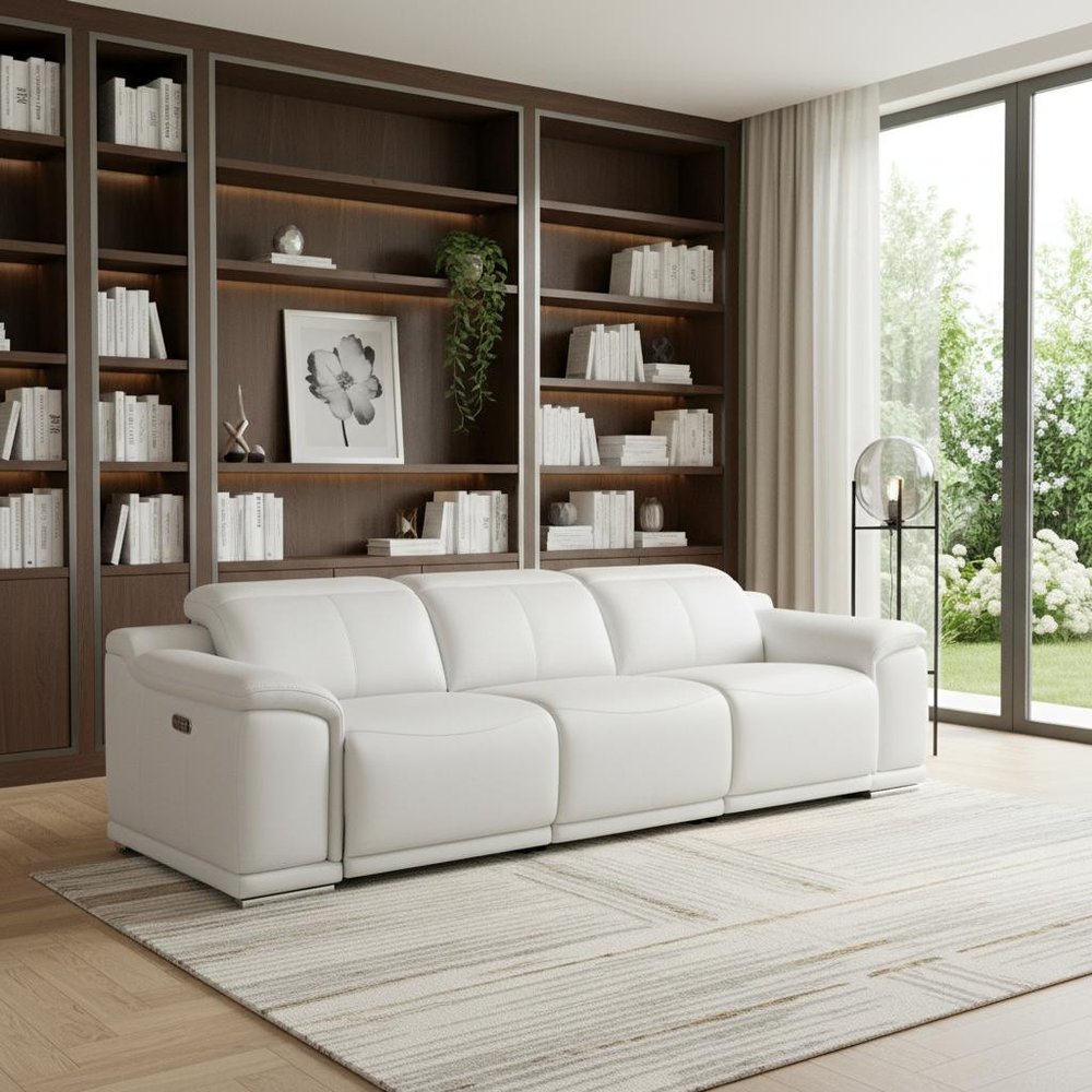 107" Top Grain Leather Power Reclining Sofa with USB Charging | Modern 3-Seat Recliner