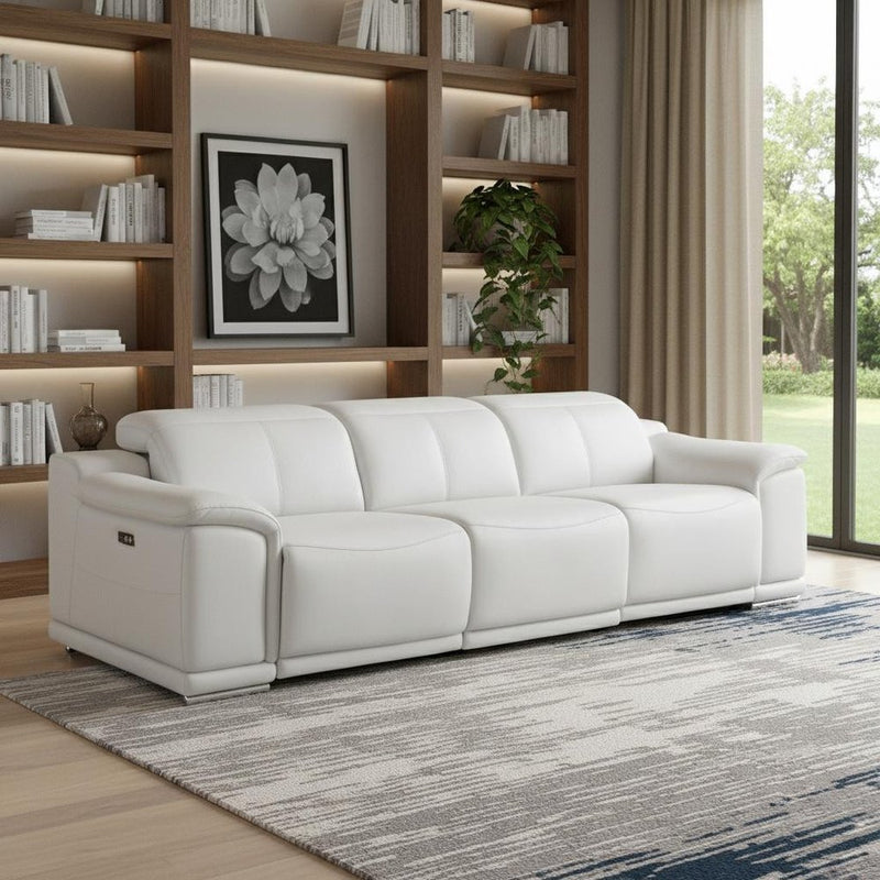 107" Top Grain Leather Power Reclining Sofa with USB Charging | Modern 3-Seat Recliner