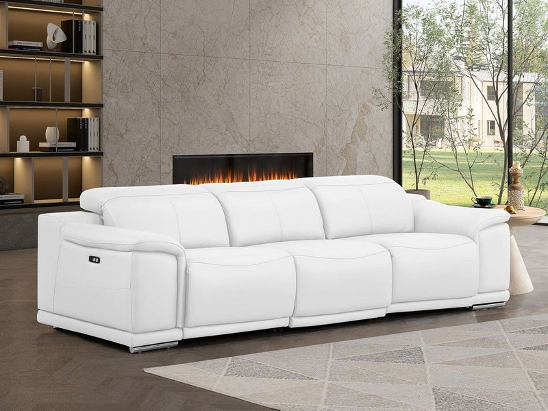 107" Top Grain Leather Power Reclining Sofa with USB Charging | Modern 3-Seat Recliner