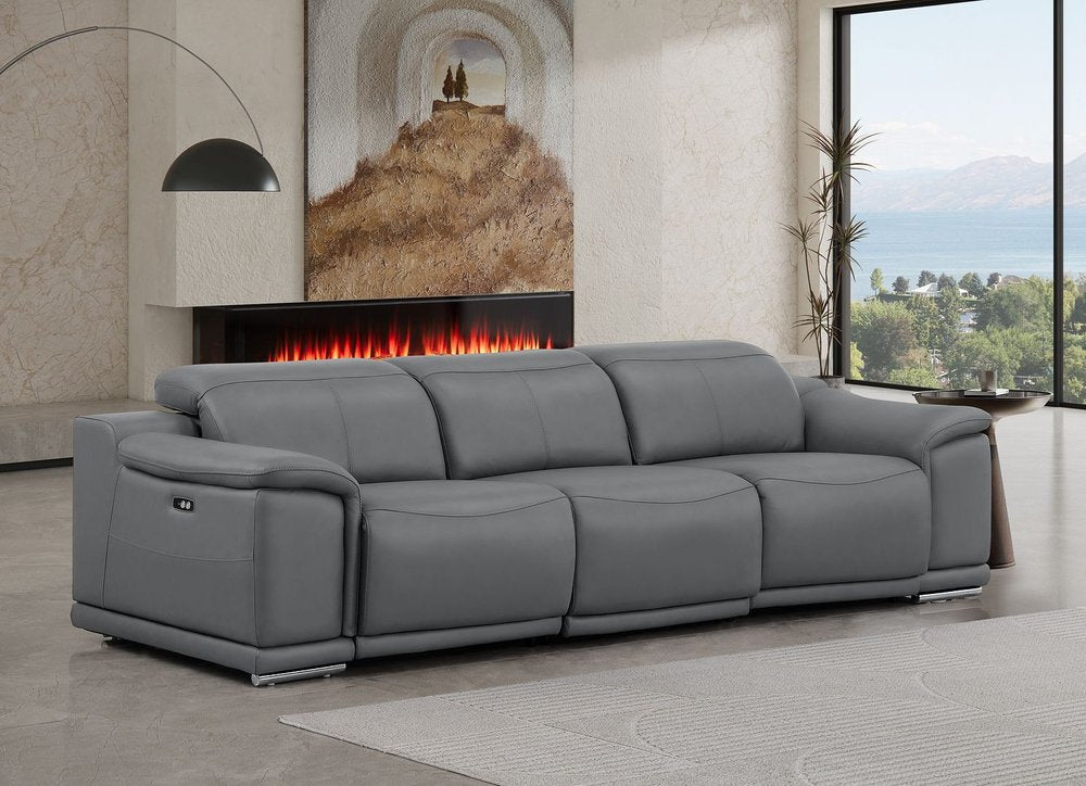 107" Top Grain Leather Power Reclining Sofa with USB Charging | Modern 3-Seat Recliner