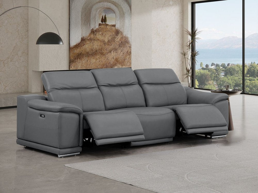 107" Top Grain Leather Power Reclining Sofa with USB Charging | Modern 3-Seat Recliner