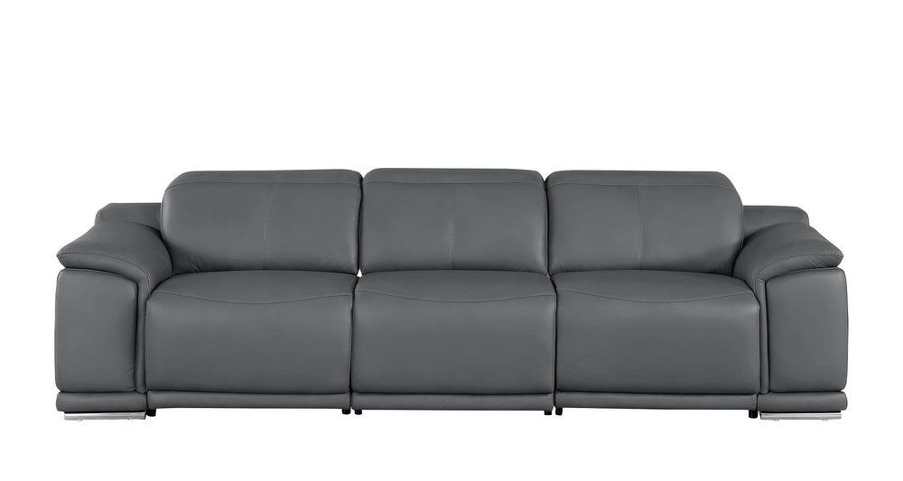 107" Top Grain Leather Power Reclining Sofa with USB Charging | Modern 3-Seat Recliner