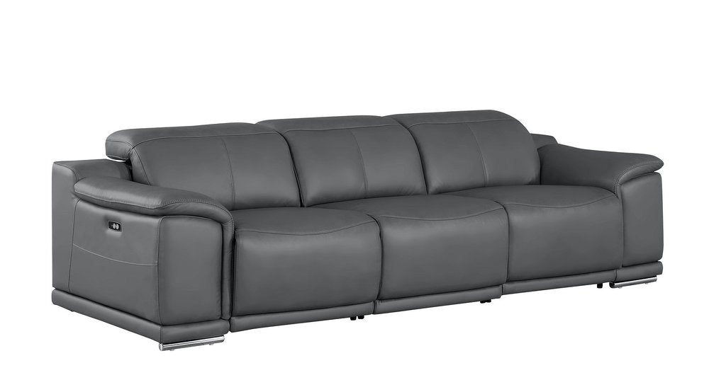 107" Top Grain Leather Power Reclining Sofa with USB Charging | Modern 3-Seat Recliner