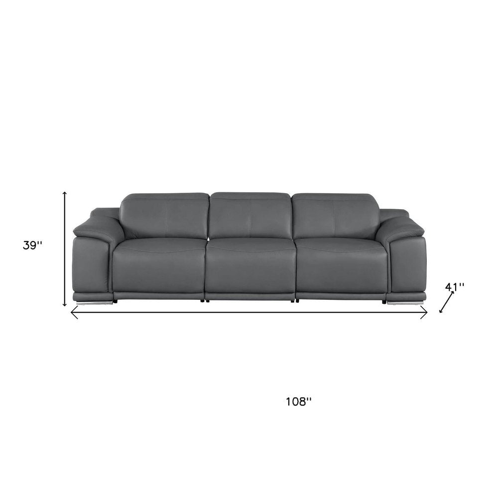 107" Top Grain Leather Power Reclining Sofa with USB Charging | Modern 3-Seat Recliner
