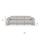107" Light Gray Top Grain Leather Reclining USB Sofa dimensions: 108" wide, 39" high, 41" deep.