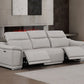 107" Light Gray Top Grain Leather Reclining USB Sofa showcased in a modern living room setting.