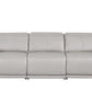 107" Light Gray Top Grain Leather Reclining USB Sofa with plush seating and modern design.