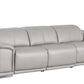 107" Light Gray Top Grain Leather Reclining USB Sofa with luxurious soft leather and elegant design.