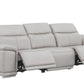 107" Light Gray Top Grain Leather Reclining USB Sofa with plush seating and reclining features.