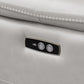 Close-up of the USB control panel on the 107" Light Gray Top Grain Leather Reclining USB Sofa.