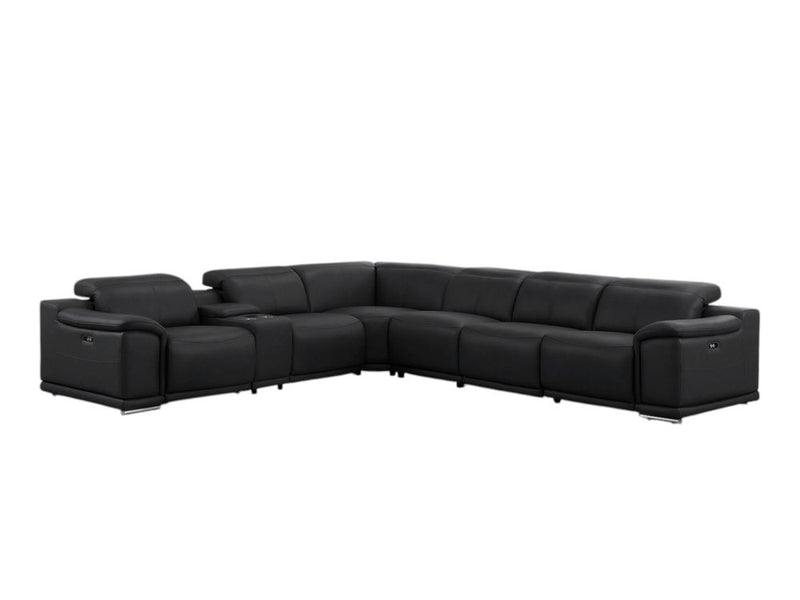 Italian Leather Power Reclining Corner Sectional Sofa in Black