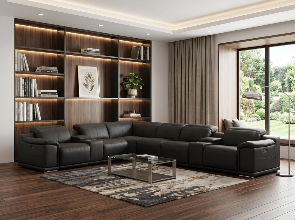 Italian Leather Power Reclining Corner Sectional Sofa