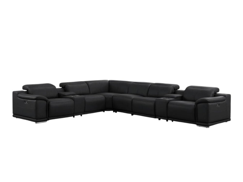 Italian Leather Power Reclining Corner Sectional Sofa in Black