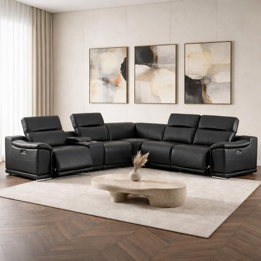 Italian Leather Power Reclining Corner Sectional Sofa