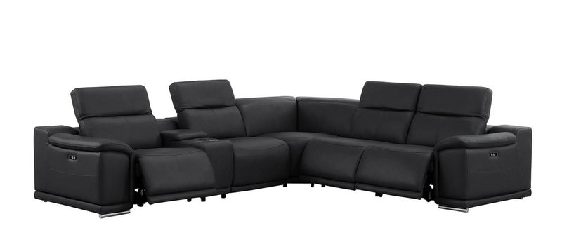 Italian Leather Power Reclining Corner Sectional Sofa in Black