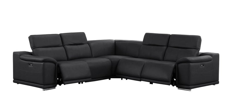 Italian Leather Power Reclining Corner Sectional Sofa in Black