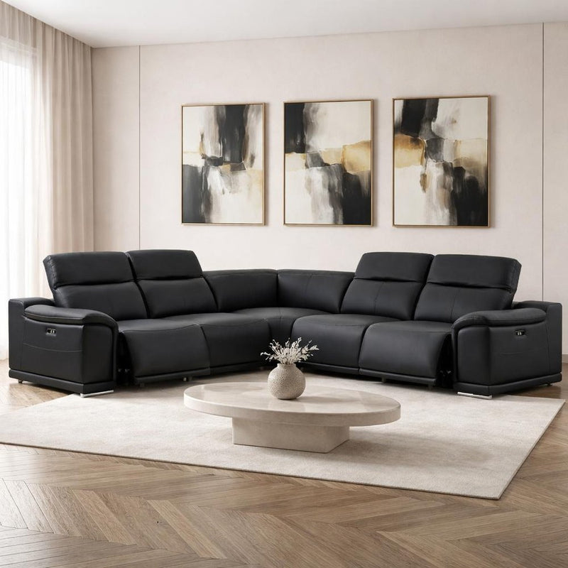 Italian Leather Power Reclining Corner Sectional Sofa