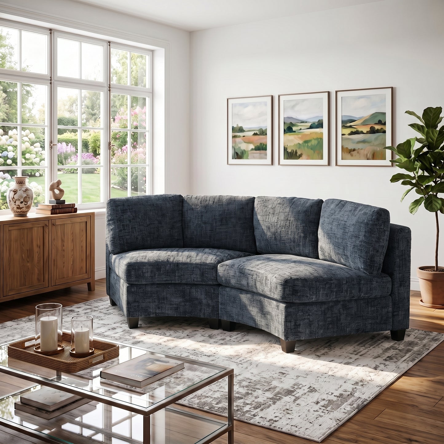 Sorrel Curved Modular Sectional Sofa – Chenille, 4 Colors - Black (3)