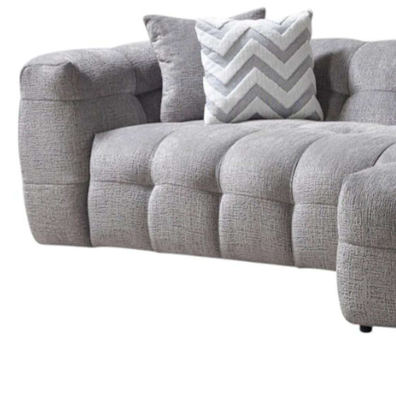 Ivory Boucle Right-Facing L-Shaped Sectional Sofa with 5 Toss Pillows 110"