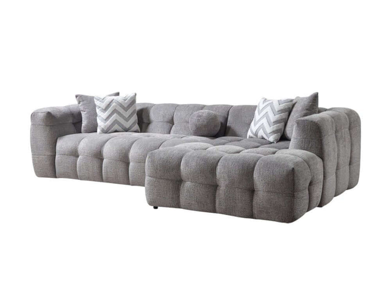 Ivory Boucle Right-Facing L-Shaped Sectional Sofa with 5 Toss Pillows 110"