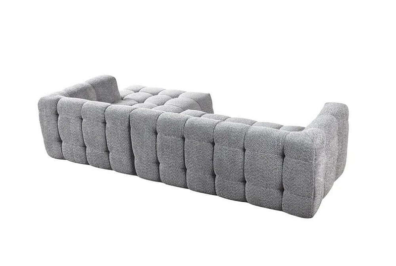 Ivory Boucle Right-Facing L-Shaped Sectional Sofa with 5 Toss Pillows 110"